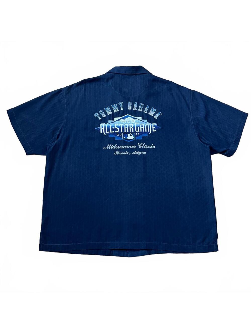 Tommy Bahama 2011 MLB All Star Game Embroidered Silk Camp Shirt Blue Size XLX